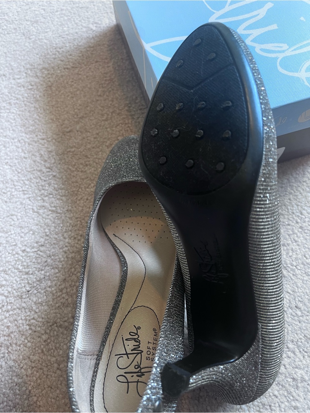 Life Stride Silver Glitter Mid Heel Pump